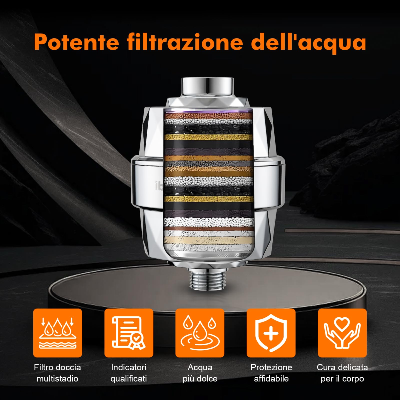 Ibergrif M91010 Filtro doccia per acqua dura, con cartuccia sostituibile per rimuovere cloro e metalli pesanti