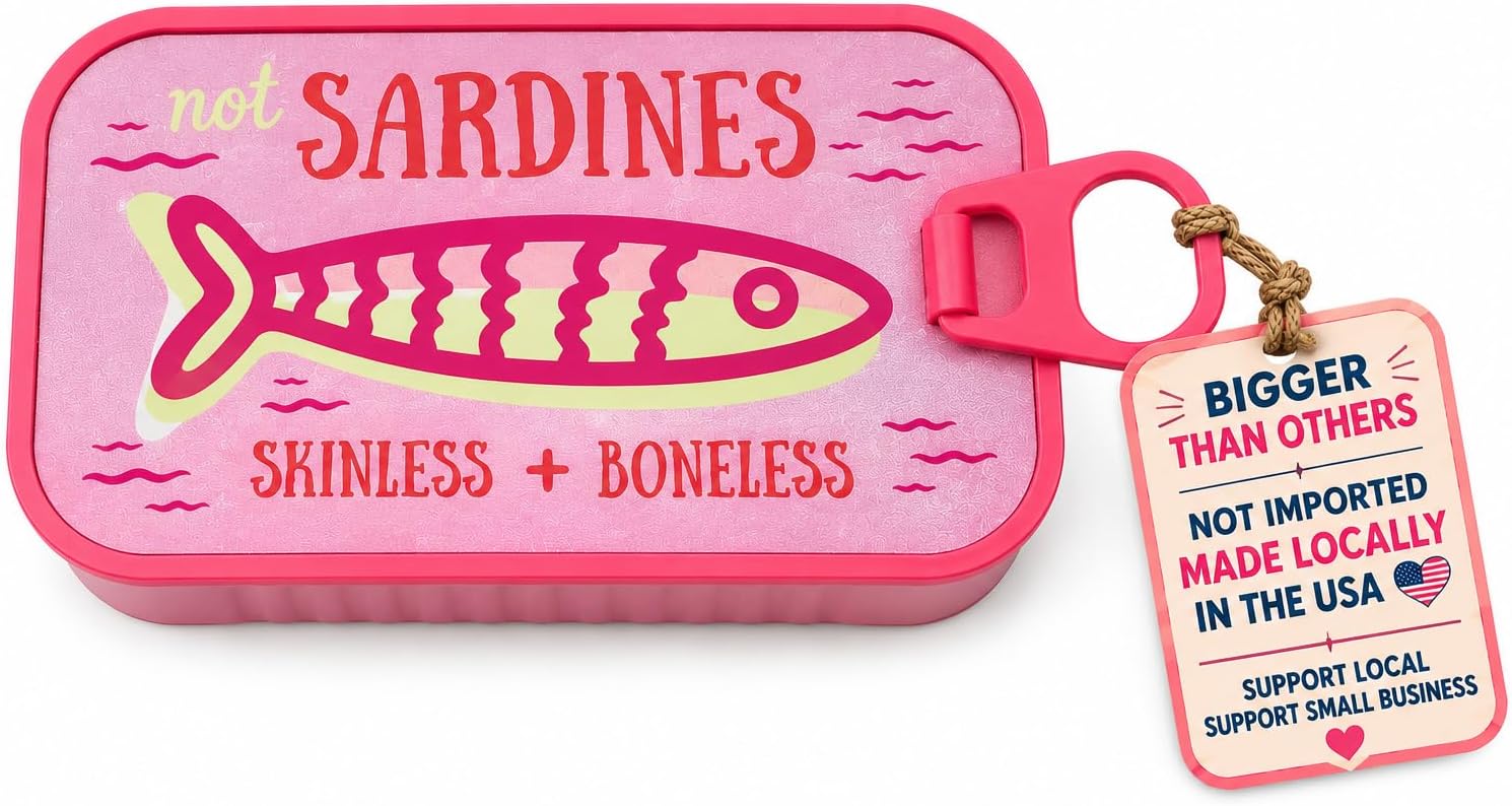 XL Sardines Jewelry Box Organizer, Pink, with Fish-Shaped Holders for Rings, Earrings and Charms, Whimsical Ocean Gift