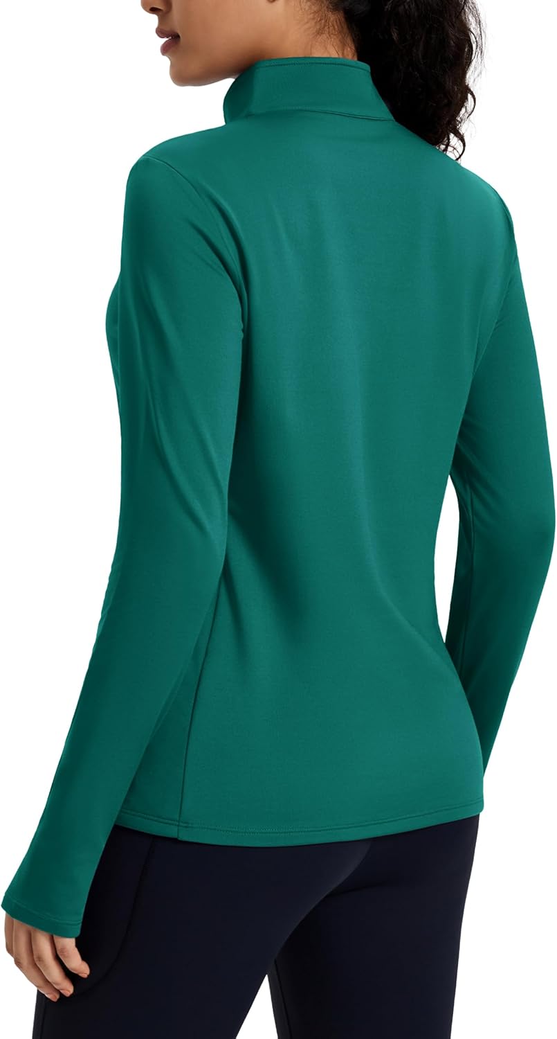 MAGCOMSEN Women's Quarter Zip Fleece Pullover Thermal Shirts with Zip Pocket Workout Running Tops Thumb Holes - Image 2