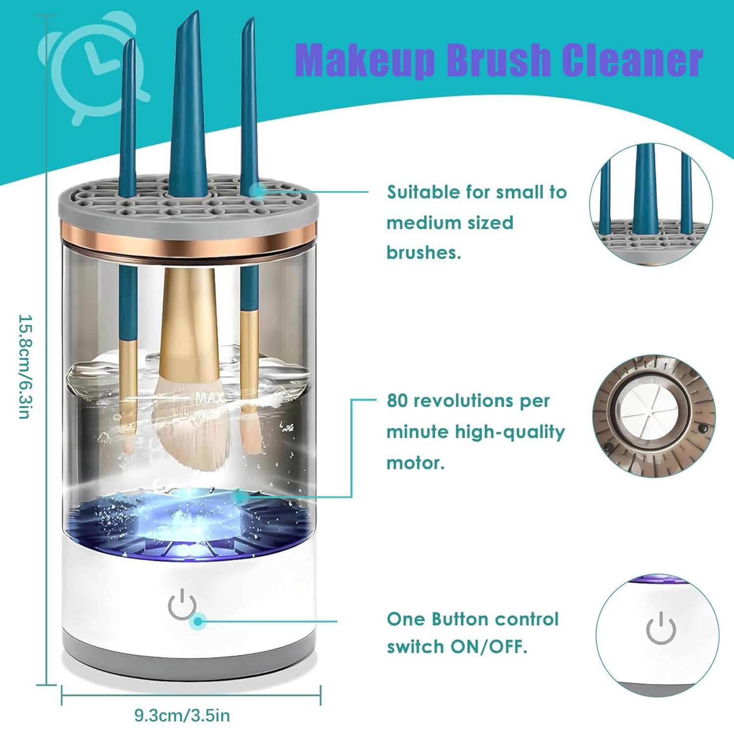 Electric Makeup Brush Cleaner Machine, 2025 Upgrade Cosmetic Brush Cleaner, Deep Cleaning All Types of Brushes, Keeps Brushes Hygienic and Skin Healthy - Image 2