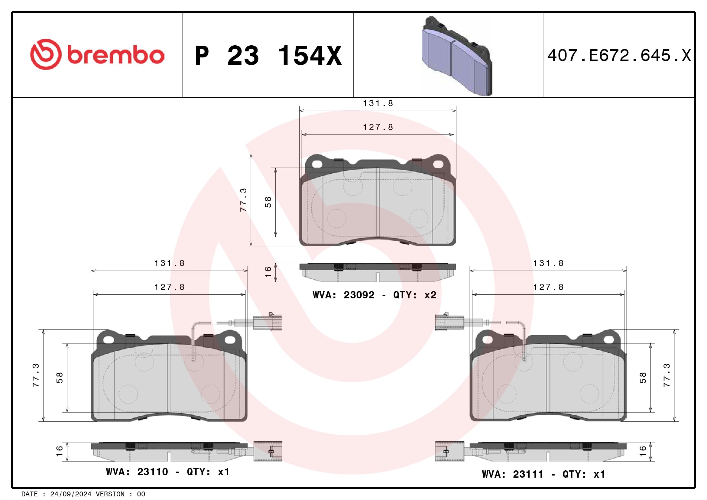 Brembo P 23 154X - Pastilla de freno