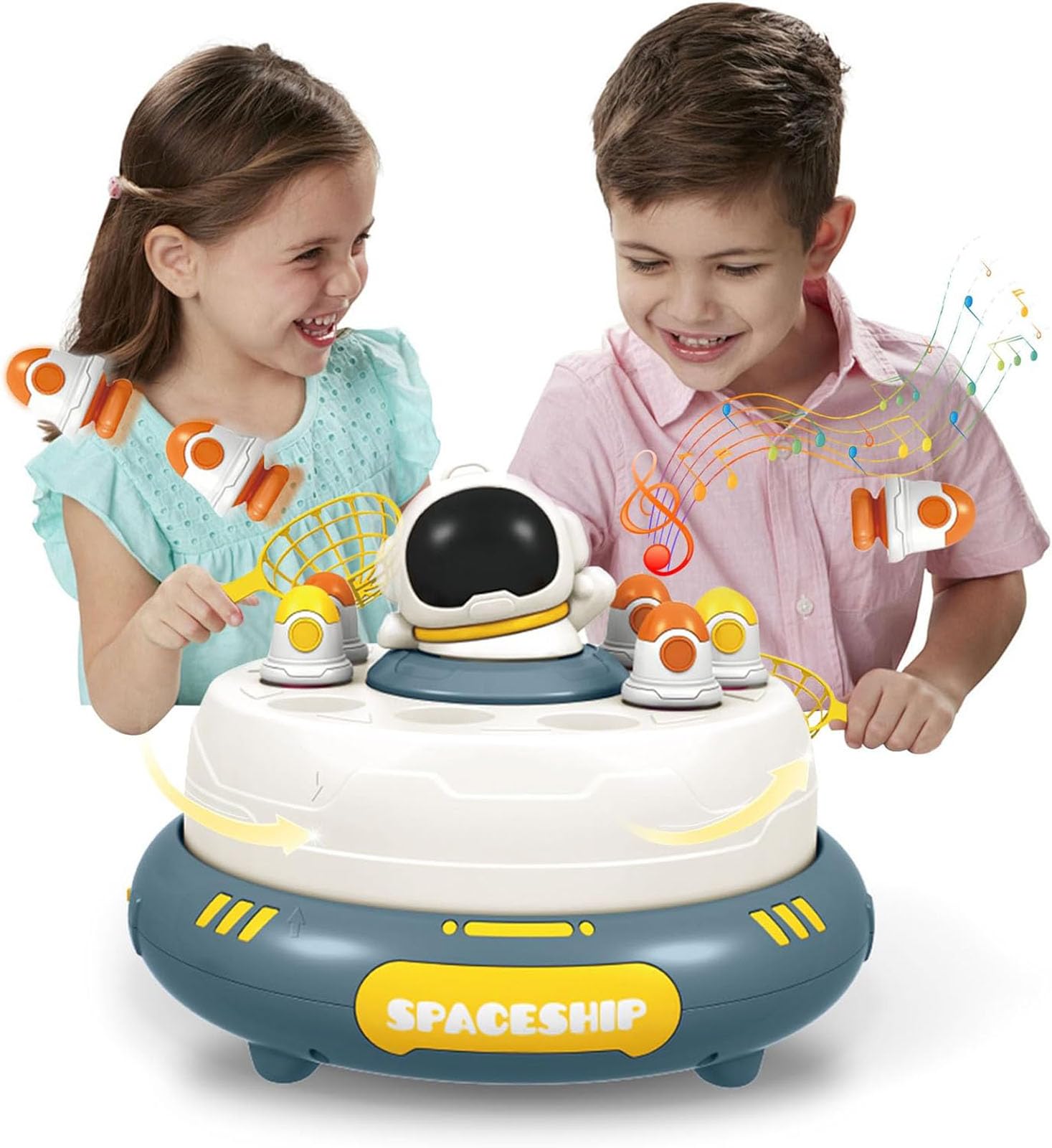 ALMEKAQUZ Pop Up Rocket Board Game - Catching Rocket Game, Game for 4-10 Year Old Boys and Girls, Interactive Educational Toys with Sound, PK Mode with 2 Net, Gifts for 4 5 6+ Year Old Boys and Girls