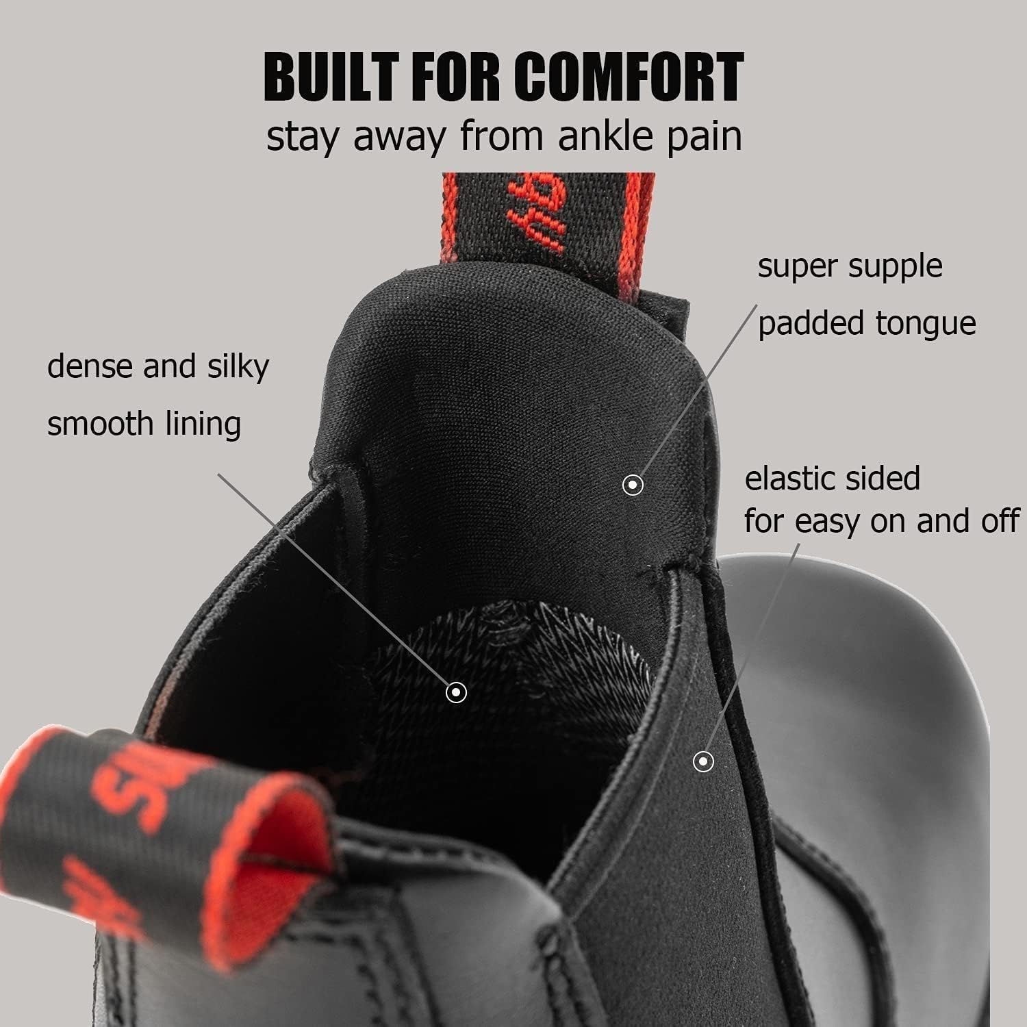 SUREWAY Men's Slip-On Work Boots for Men,Full Grain Leather,Anti-Static,Water/Slip Resistant,Fire Station Mechanic Industrial Construction Safety Boots/Shoes for Men - Image 4