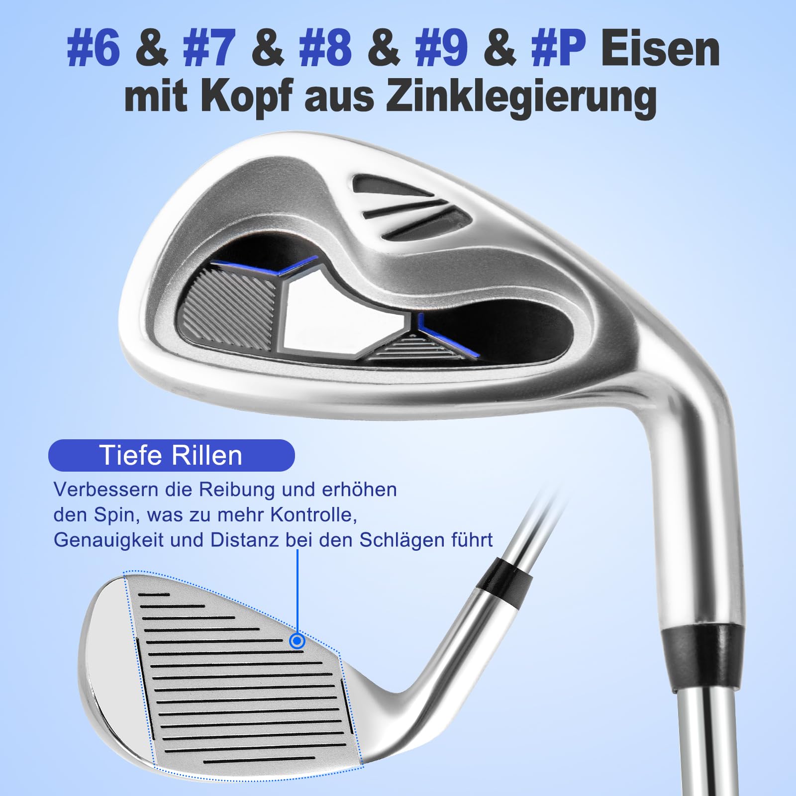 GOPLUS Męski zestaw kijów golfowych, kompletny zestaw, zestawy kijów golfowych, w zestawie 1 Driver, 3 Fairway, 5 Hybrid i 1 torba stojąca, z regulowanymi paskami na ramię, prawa ręka (niebieski)