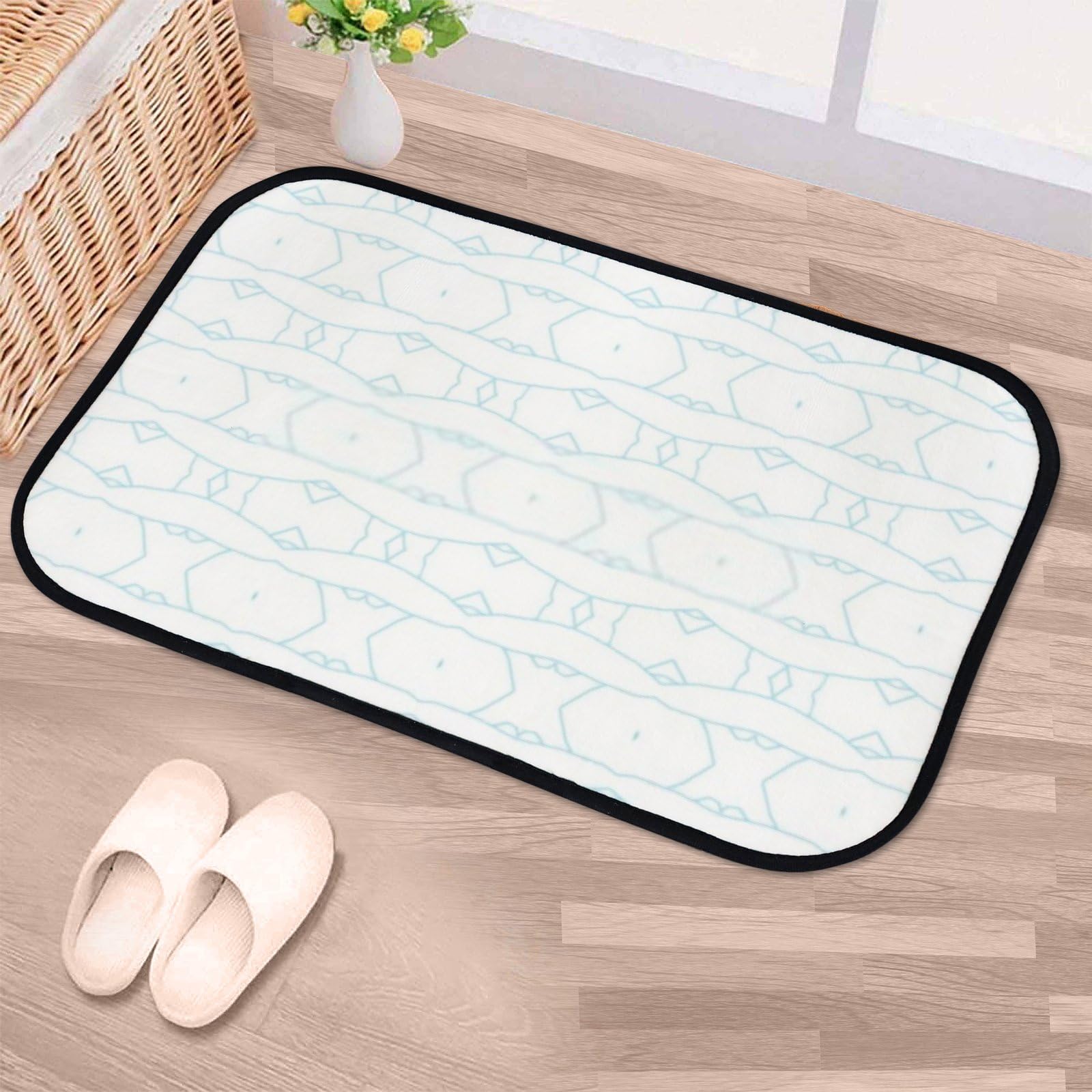 Nuansexi Bathroom Rugs Light Blue Pattern Floor Mats Non Slip Bathmat Doormat Tub Mat Coral Velvet Absorbent Entrance Carpet Mats Machine Washable Bedroom Decor