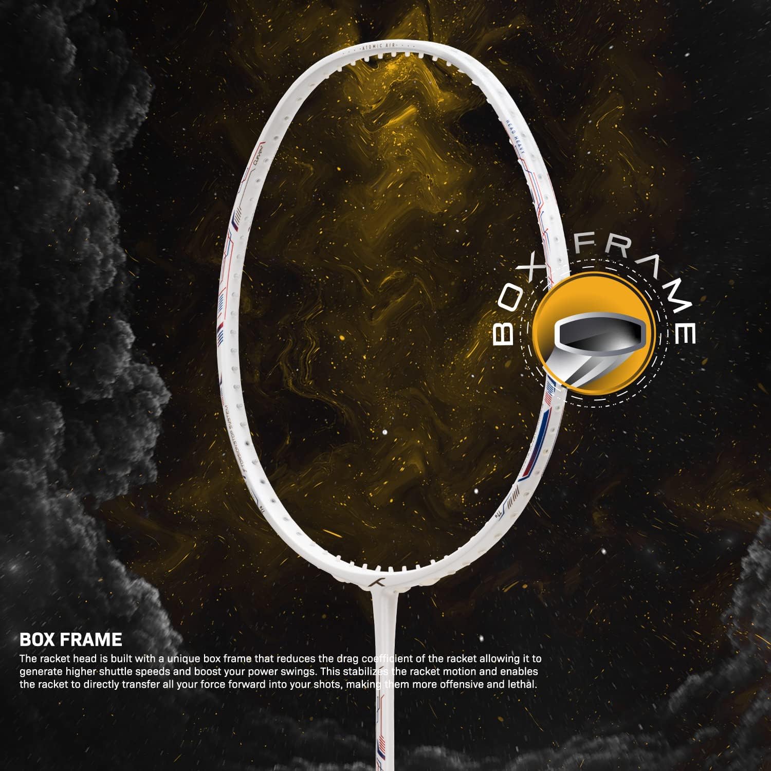 HUNDRED Atomic Air 77 Carbon Fibre Unstrung Badminton Racket with Full Racket Cover for Intermediate Players (77g, Maximum String Tension - 32lbs)