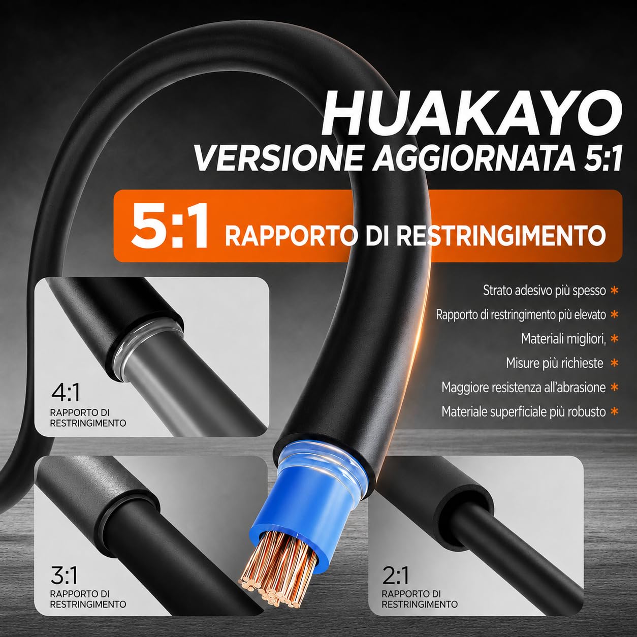 Guaina Termorestringente 5:1, 426 Pezzi, Guaine Termorestringenti Doppia Parete con Colla, Impermeabili, Grado Marino per Cavi Elettrici, Auto, Barca, Camper, Caravan e Fai da te (Nera)