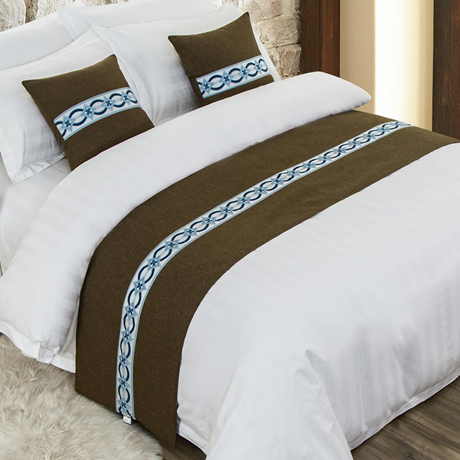 QRGMKL Graphic Print Bed Runners King Size, Luxury Bed Scarf Double Bedspread for Bedroom Hotel Home Decoration-Coffee||210X50cm for 1.5m Bed