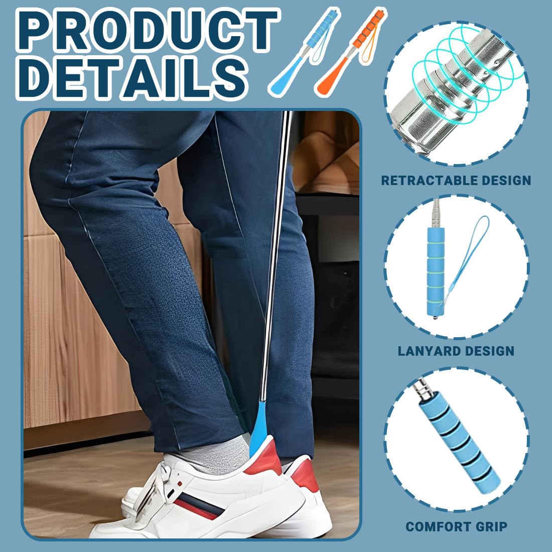 Calzador De Zapatos Largo Extensible 30-70Cm Acero Inoxidable Ajustable 2 Unidades