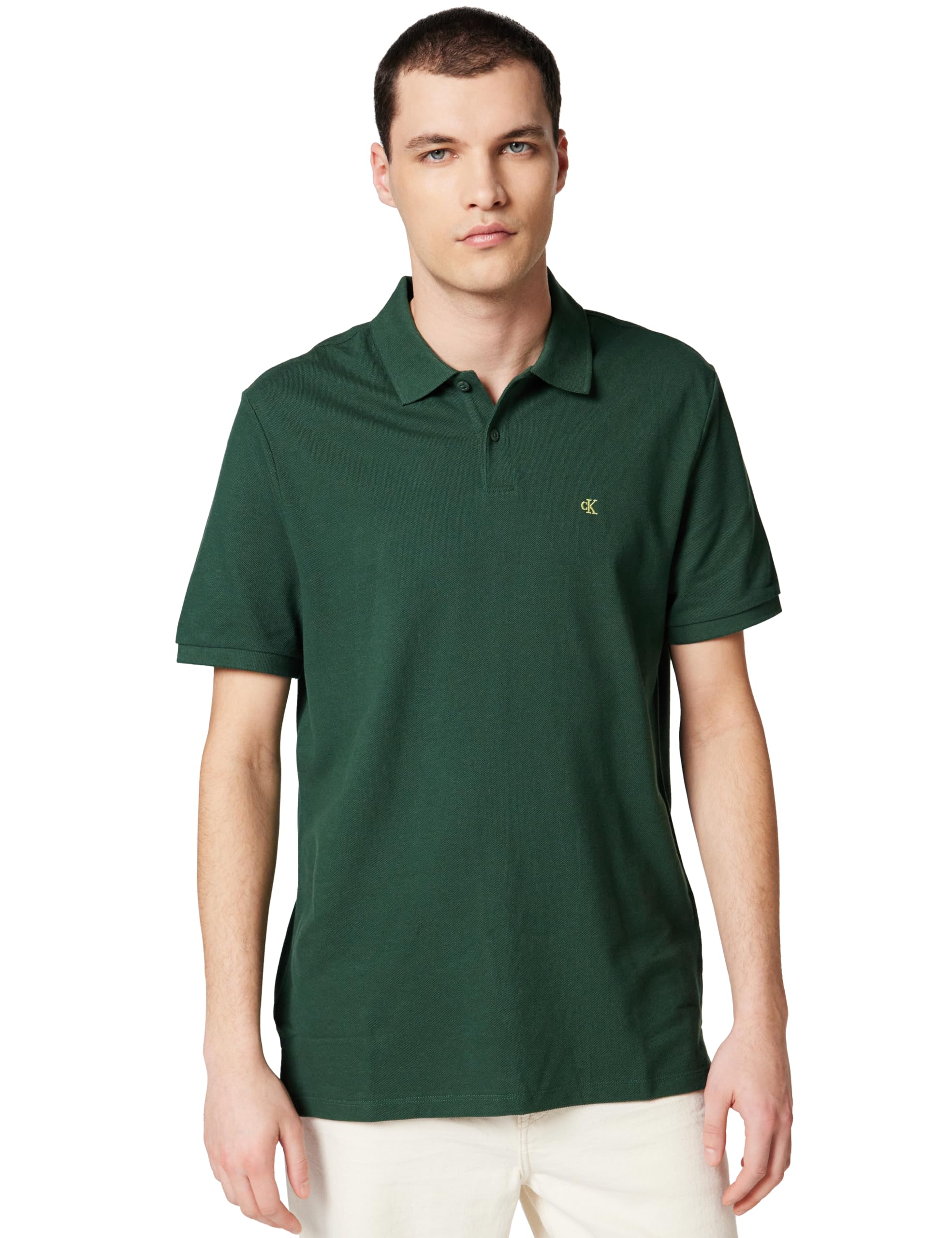 Calvin Klein Green Monogram Pique Polo Shirt In - 2XL