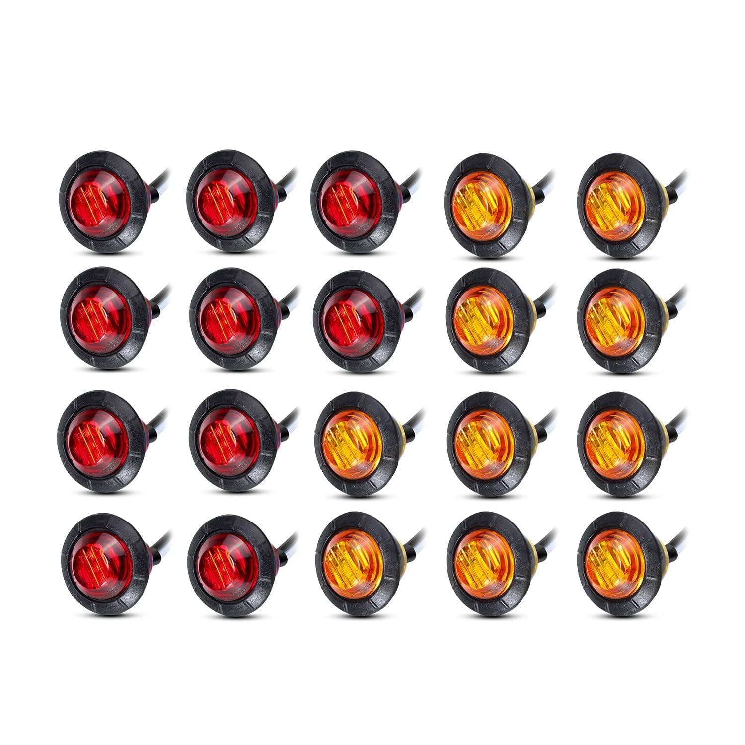 MADCATZ 3/4 Inch Mount 10 pcs Amber + 10 pcs Red LED Clearance Bullet Side LED Marker Lights for Trailer Truck RV Car Bus Van (Pack of 20)