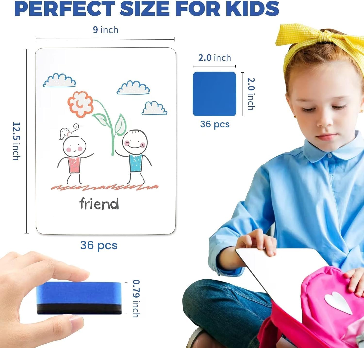 36 Pack Dry Erase Board, 9"x12" Double-Sided White Board with 36 Erasers for Students, Portable & Reusable Small White Lapboards Bulk for Teacher Classroom Homeschool Office School Supplies