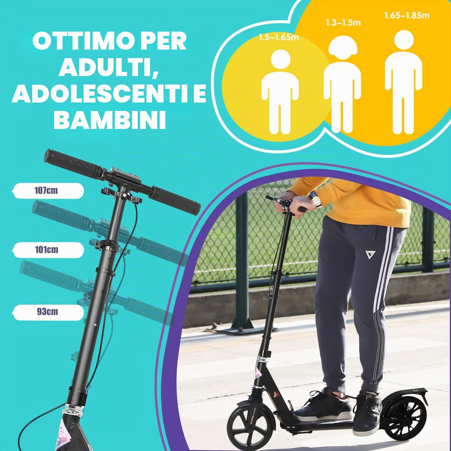 ISE Monopattino per Adulti e Bambini, Monopattino a Spinta Pieghevole Regolabile Scooter per Ragazzo Ragazza