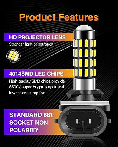 Miniatura 8 de LUYED 2000 lúmenes Super Bright 4014 51-EX Chipsets 881 886 889 H28 888 894 896 898 Bombillas LED con proyector para luces antiniebla, blanco xenón,