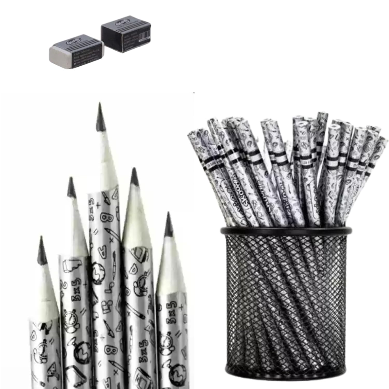 TOZKYN Paper Pencils with Eraser & Sharpener #2b Plantable Seed Extra Dark Black, Printed Pencil for Kids School Office Artist, Eco-Friendly Paper Pencils, Writing, Sketching (Medium, 30)