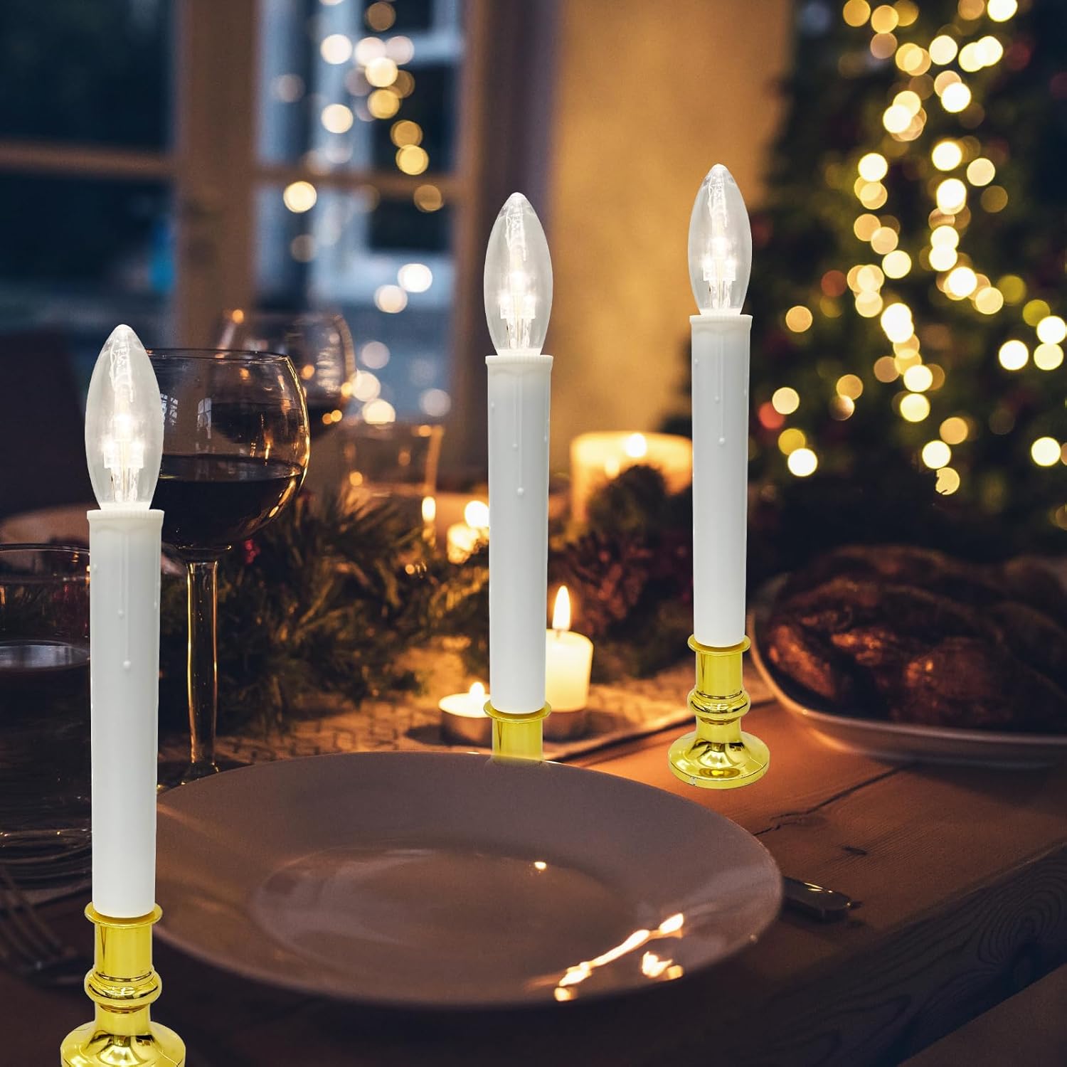 4 Pack Christmas Battery Operated LED Window Candles with Timer, Christmas Window Candles Lights with 3V Ultra-Bright LED Bulbs for Halloween Decorations Indoor Windows Mantels Table , 4 Suction Cups - Image 5