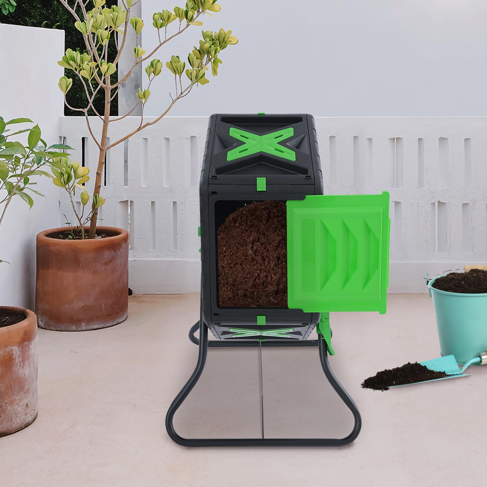 Compostador giratorio de 70 l, giratorio 360°, contenedor de compostaje giratorio, multifuncional, compostador de una cámara para jardín