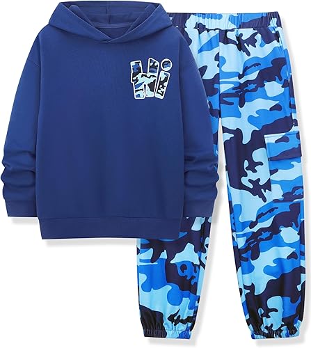 Boys Clothes Long Sleeve Hooded Sweatshirt Top Camouflage Sweatpants Fall Winter Kid Outfits Set 6-14T