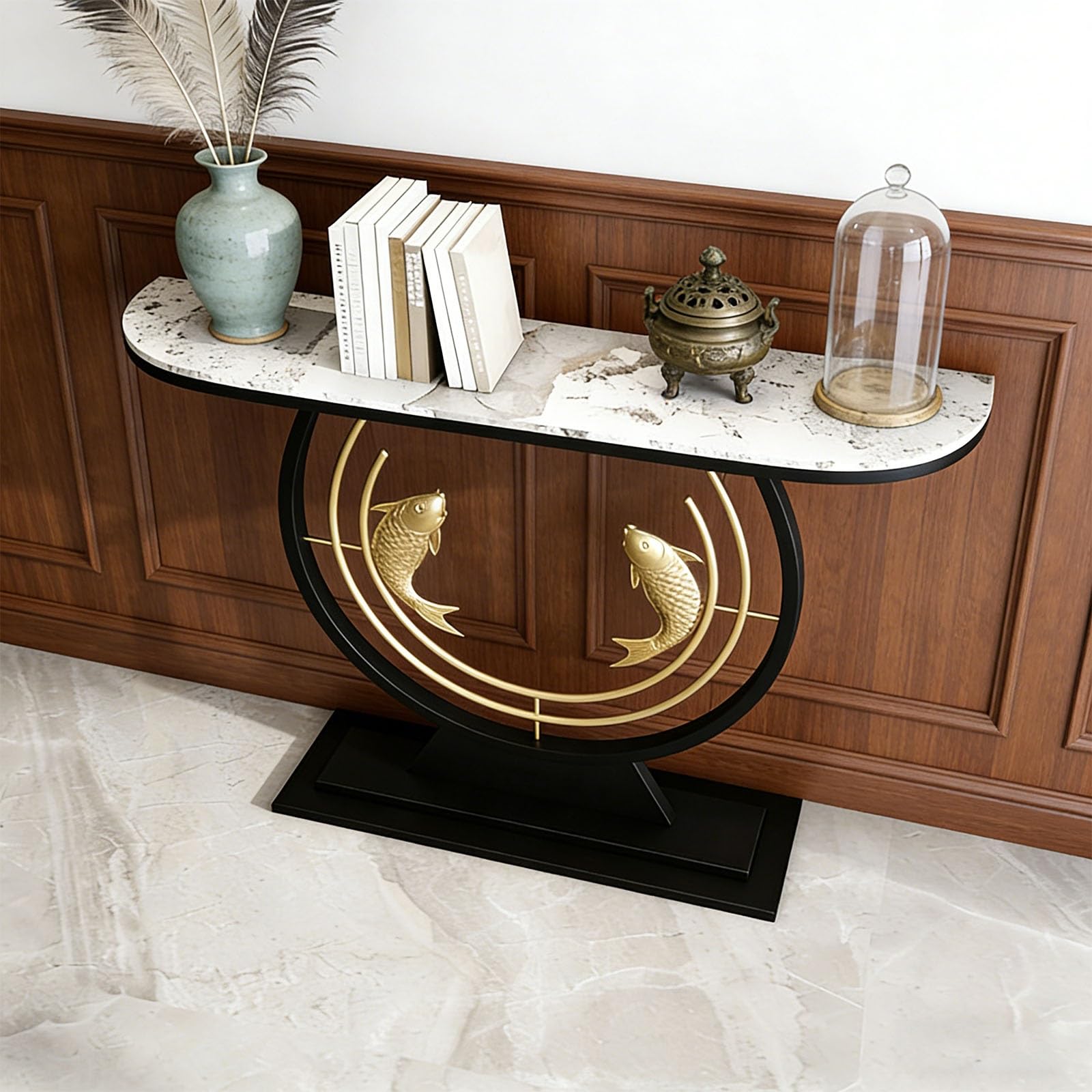 Mesa de Entrada Moderna, Mueble de Entrada, para recibidor, Pasillo, Sala de Estar, Espacios pequeños, Montaje mínimo (Negro Mixto, 150x30x80cm)