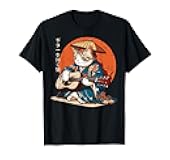 Japanese Cat Kimono Guitar Samurai Music Men Boys Kids Women T-Shirt
