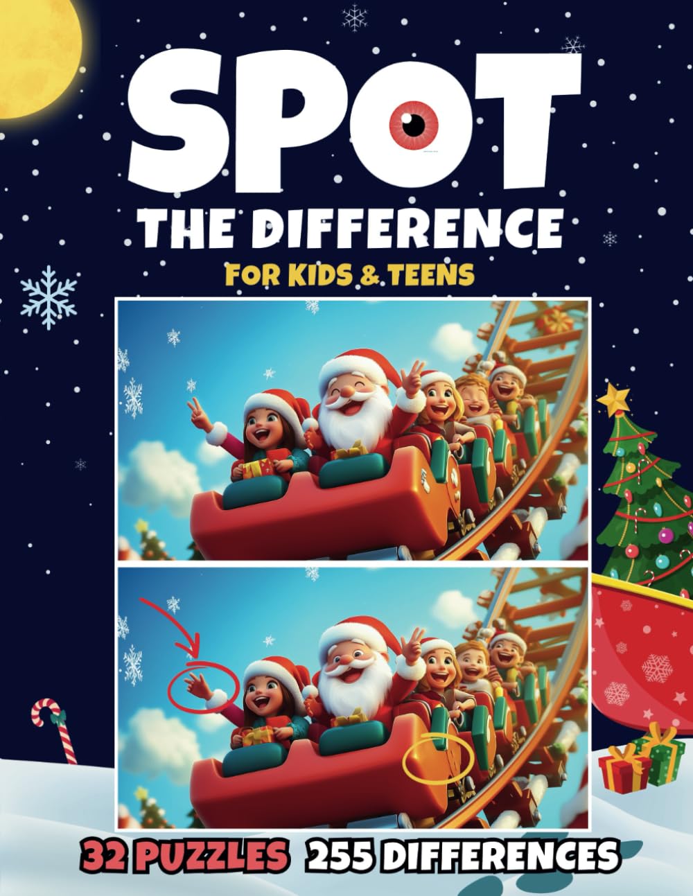 Spot the Difference Book: 32 Christmas Picture Puzzles with 255 Differences to Find for Kids and Teens