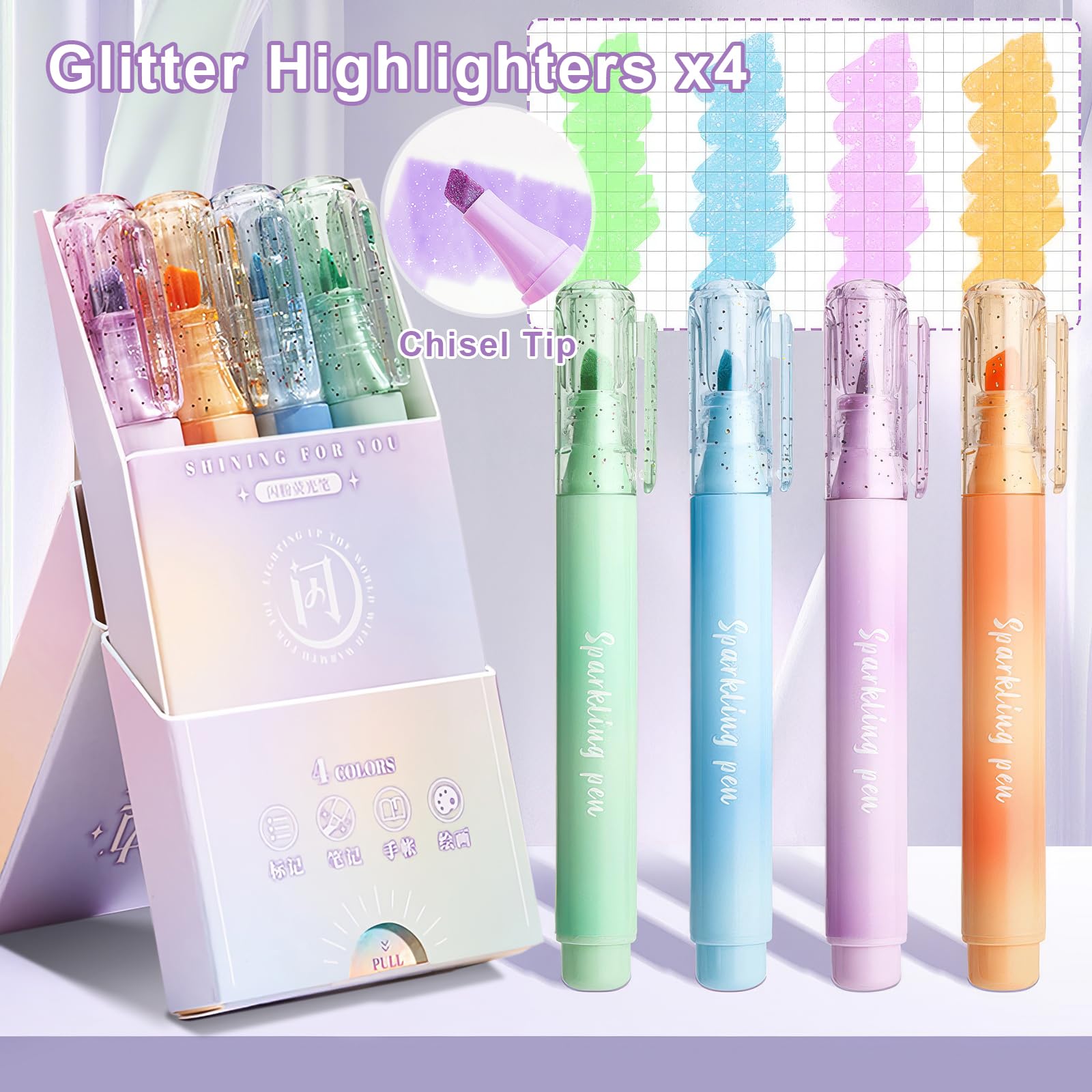 SKAMORI 20+ Piezas t Set Papelería Unicornio Niñas con Estuche Escolar, 4 Resaltadores Pastel| 4 Boligrafos Gel | 4 Portaminas 0.5, Unicornio Regalo para Niñas 4 5 6 7 8 9 Años, Violeta