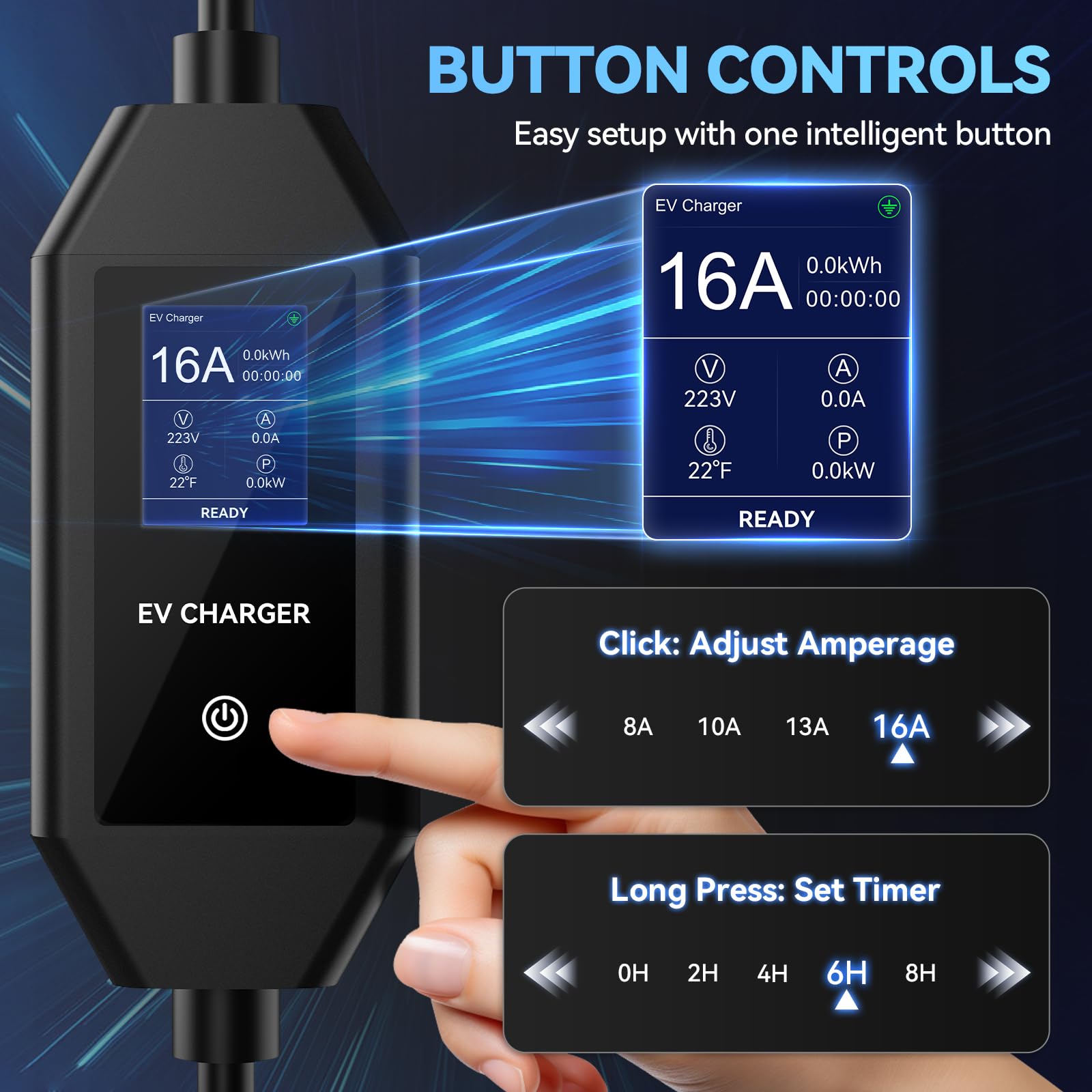 Level 1/2 Portable EV Charger, J1772 Charger Compatible with All EVs, 16 Amp 110V-240V, 25ft Cable, NEMA 6-20 Plug & NEMA 5-15 Adapter