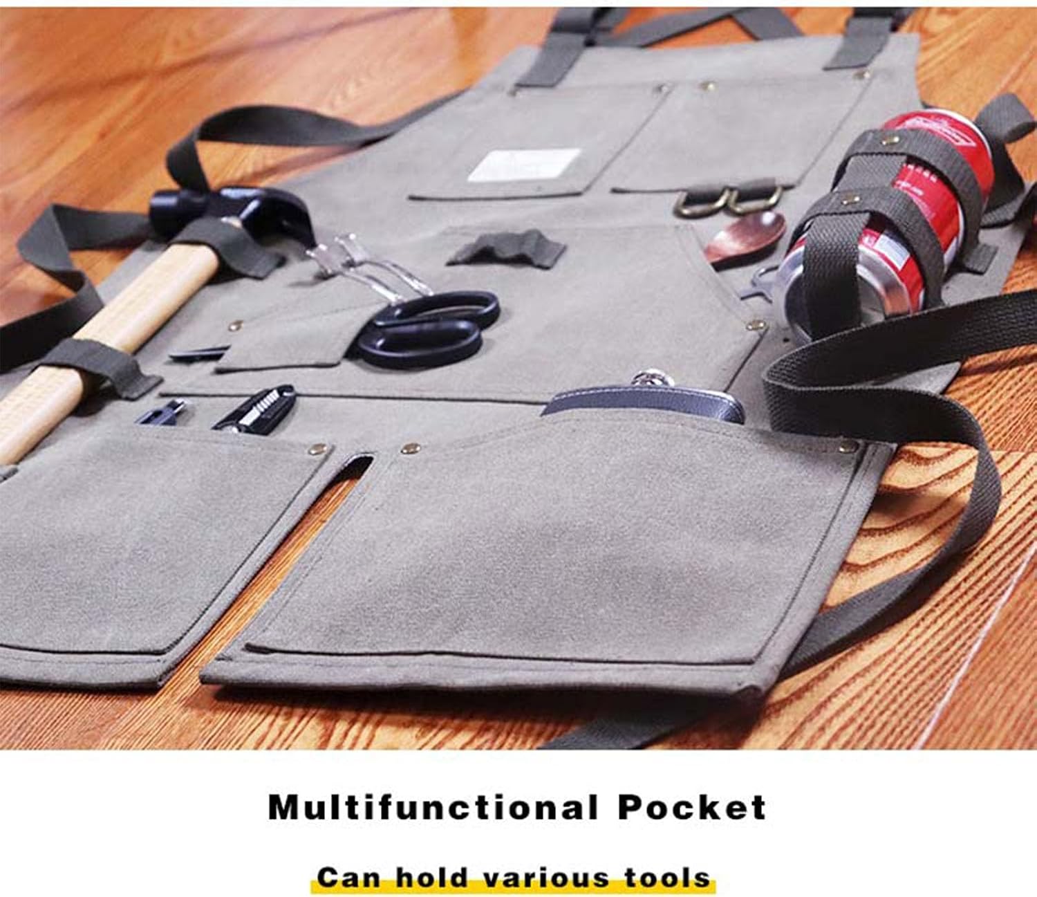 Men's Canvas Tool Apron, Extra Long Multi-Pocket Adjustable, Garden Craftsman Work Apron,A