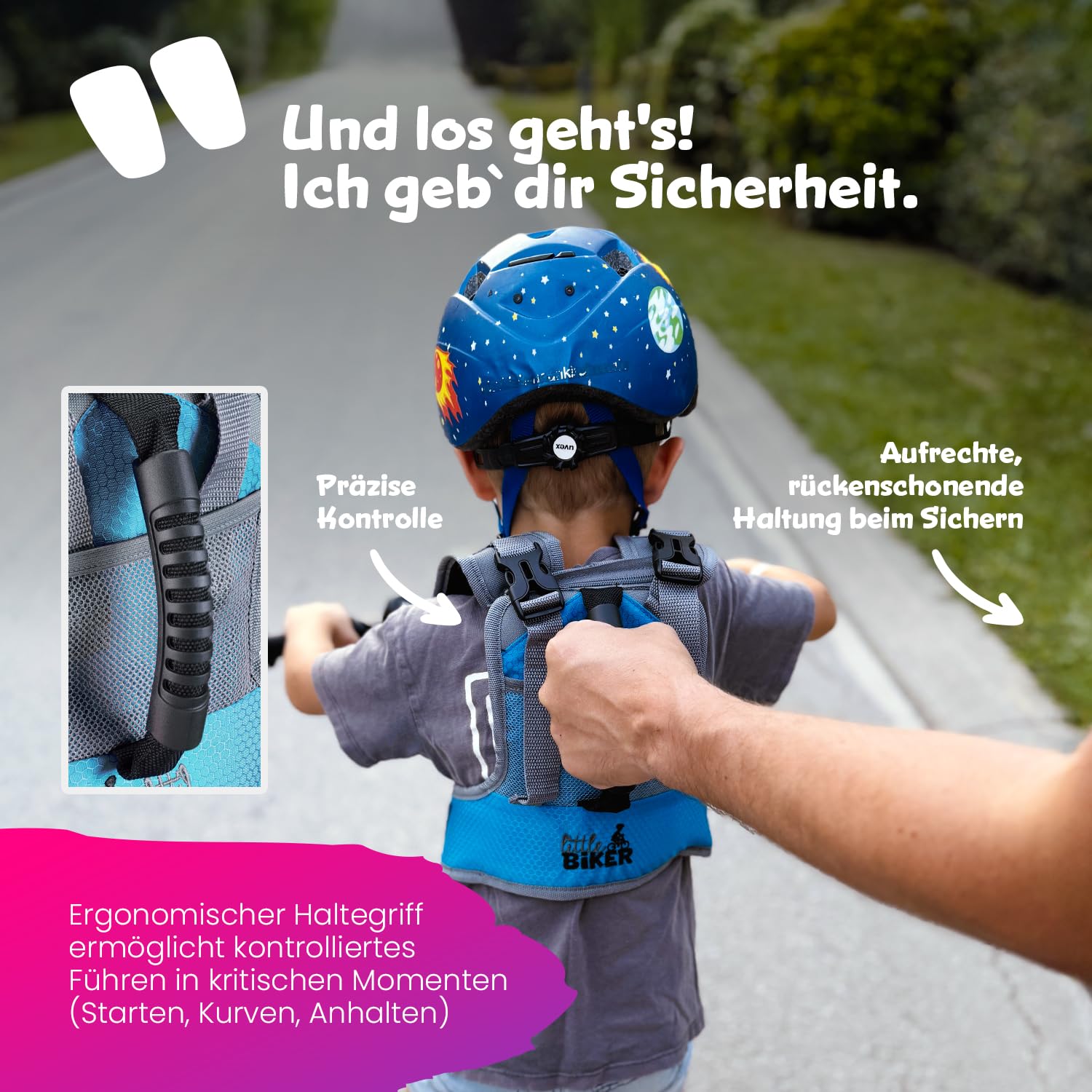 Fahrradlernweste | Fahrradlernweste Kinder mit Griff | Die bessere Alternative zu Stützrädern | Natürliches Schulen des Gleichgewichts | Für Kinderfahrräder ohne Stützräder