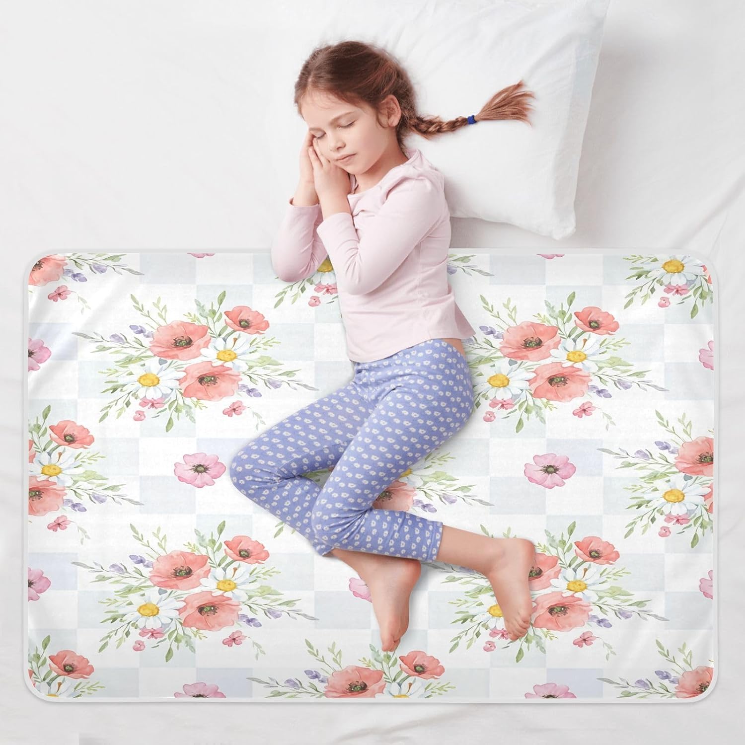 CEBUGI 34” x 52”Washable Underpads Heavy Absorbency Waterproof Incontinence Bed Pads Spring Flowers Pee Pads for Adults Kids and Baby