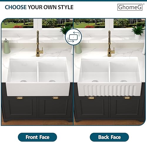 Vista 67 de Fregadero de 33 unidades de arcilla refractaria de 33 x 20 x 10 pulgadas, color blanco, fregadero de cocina de porcelana de cerámica, estilo casa