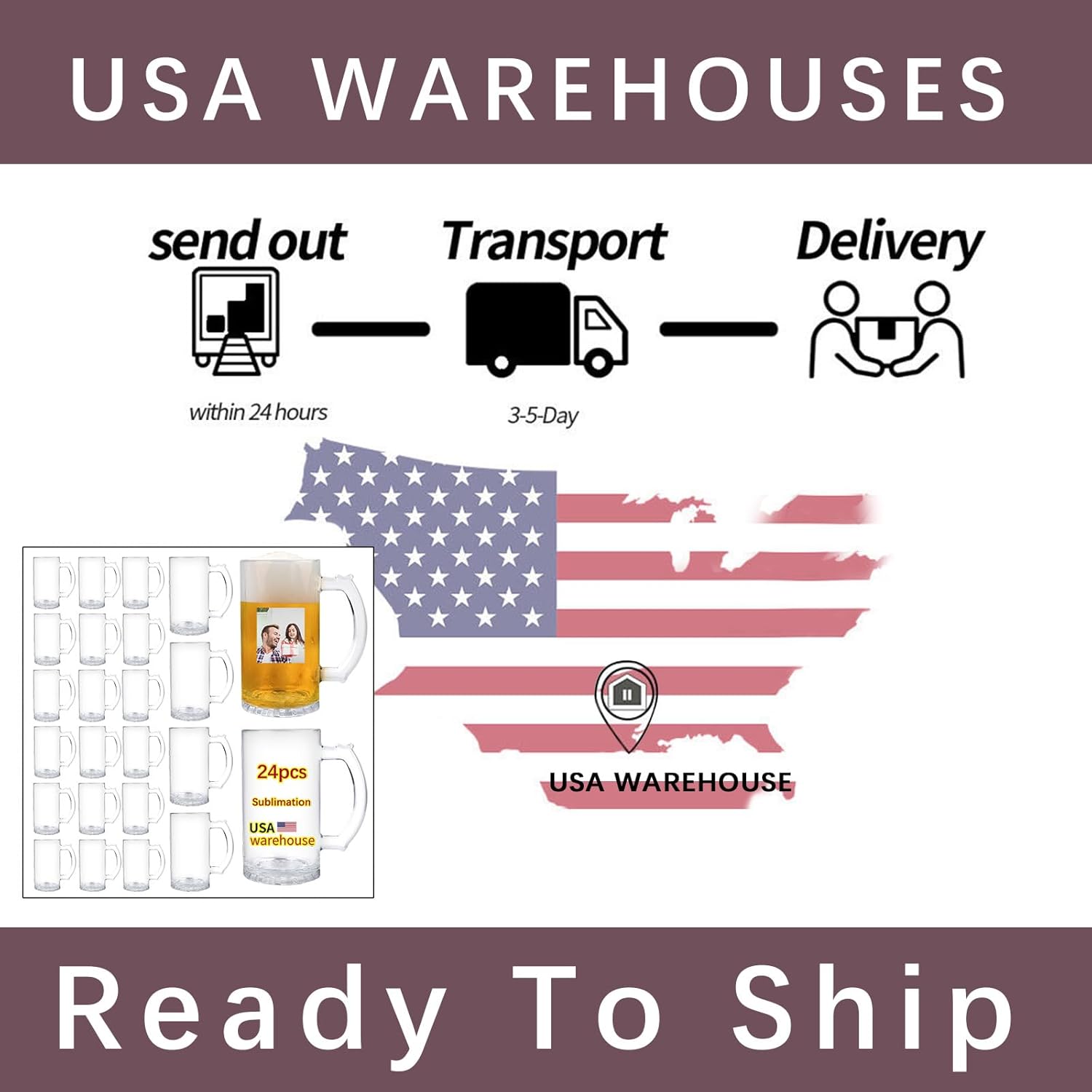 24 Pack 16 oz Sublimation Beer Mug Blanks Clear Bulk Products Blank 16oz Clear Beer Mugs for Sublimation Glass Mugs with handle