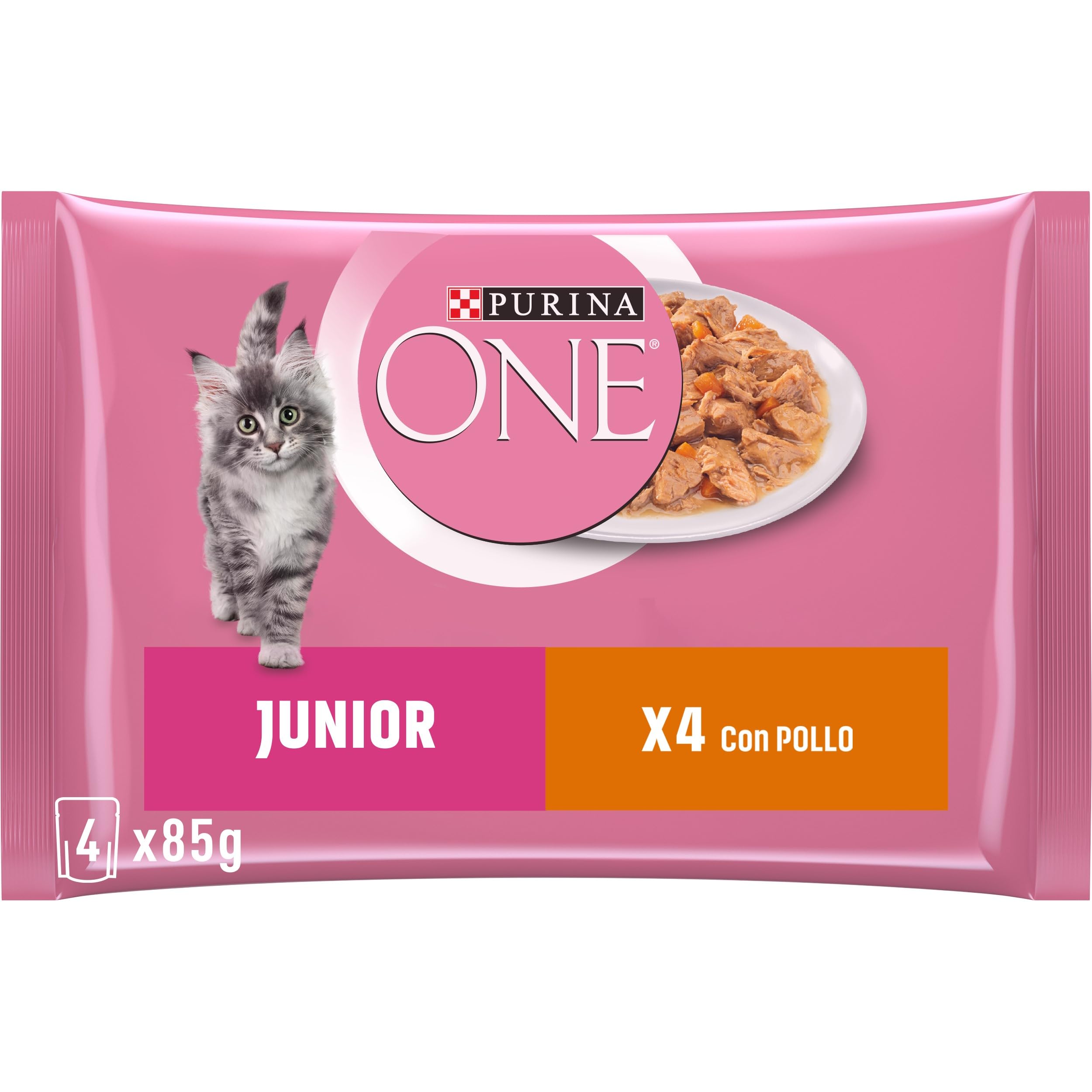 PURINA ONE Junior Cibo Umido per Gatti Cuccioli Filettini in Salsa con Pollo 4 Buste da 85g