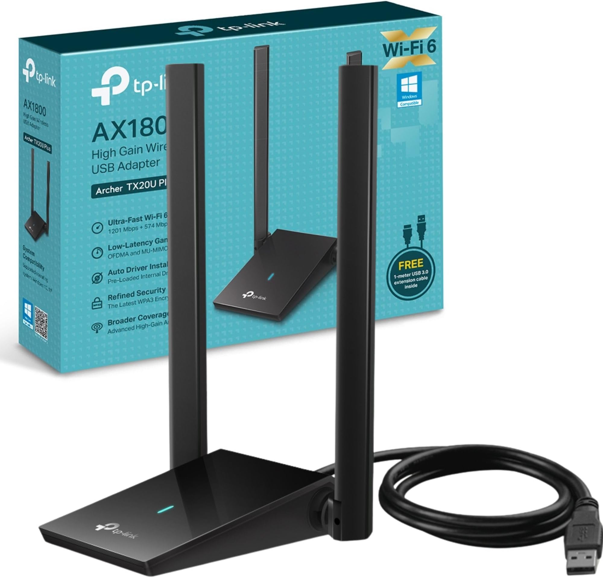 TP-Link Archer TX20U Plus WLAN Stick Für PC, WiFi 6 AX1800 Dual Band, USB 3.0, MU-MIMO, Antennen