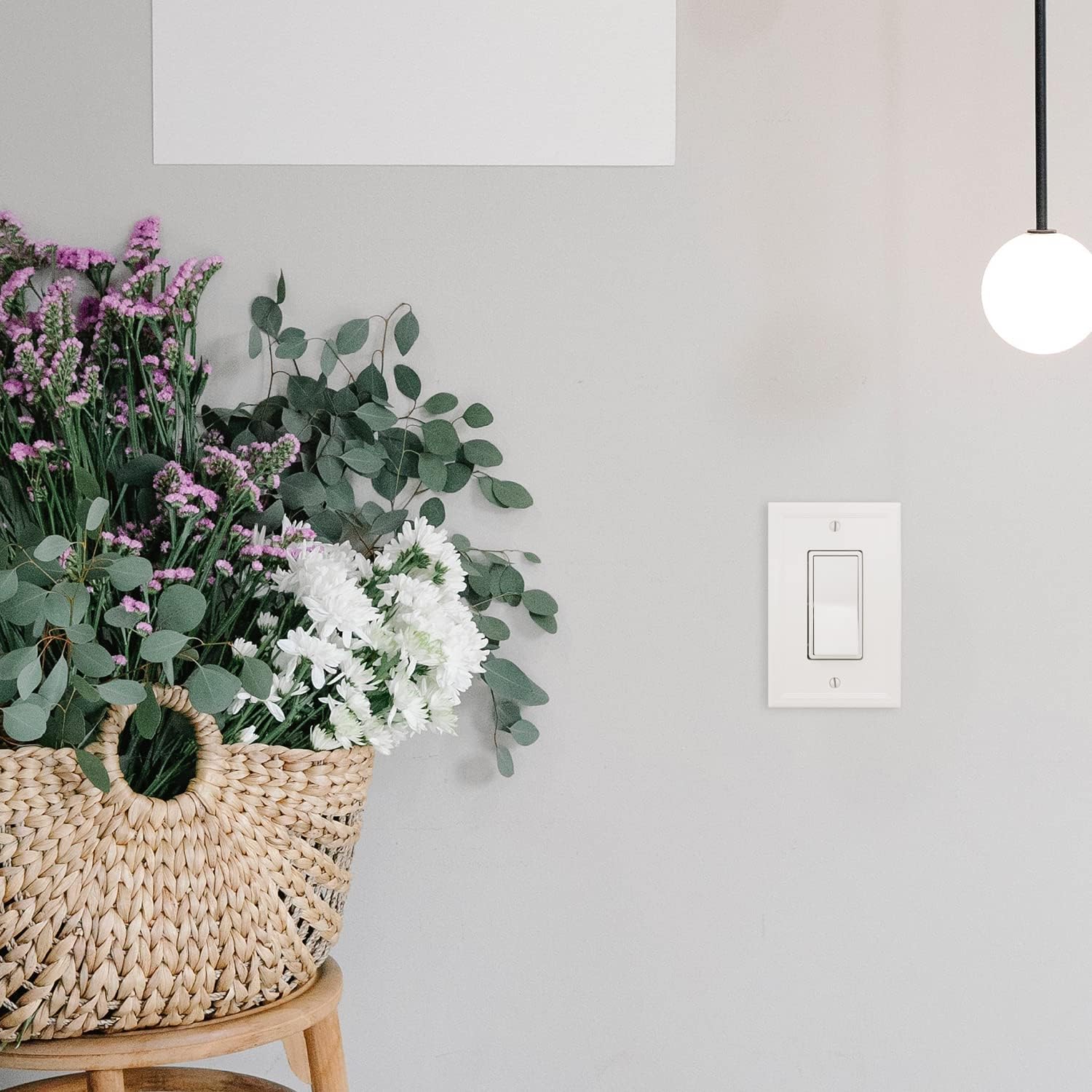 Questech Light Switch Covers, Insulated Single Rocker Wall Plates for Electrical Outlets, 1-Gang Single Decorator GFCI Switch Plates Standard Size, Decorative Cornice, White, 6 Pack