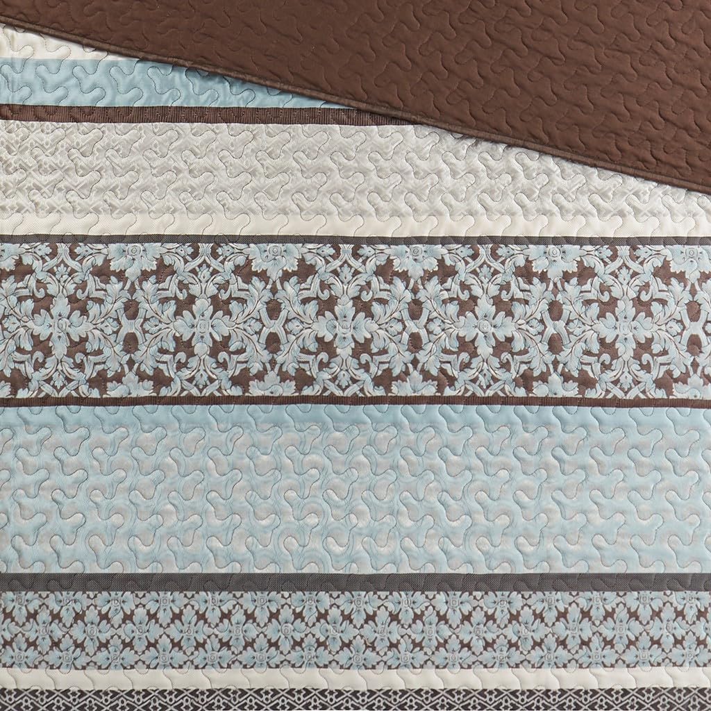 5 Piece Reversible Jacquard Bedspread Set Blue Queen