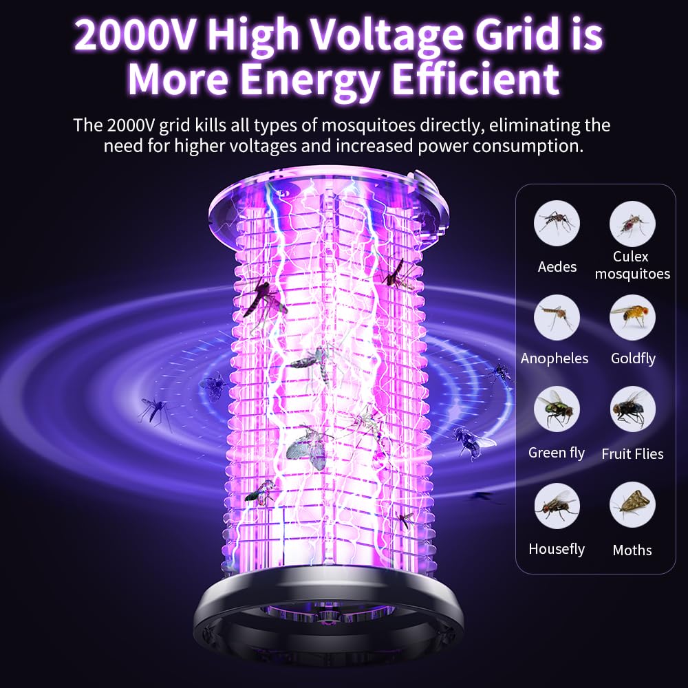 Lampa owadobójcza komarów, lampa na komary ze światłem UV, kempingowa, elektryczna lampa owadobójcza, 2000 V, do ponownego ładowania, z oświetleniem LED, oświetlenie awaryjne, na kemping, do użytku