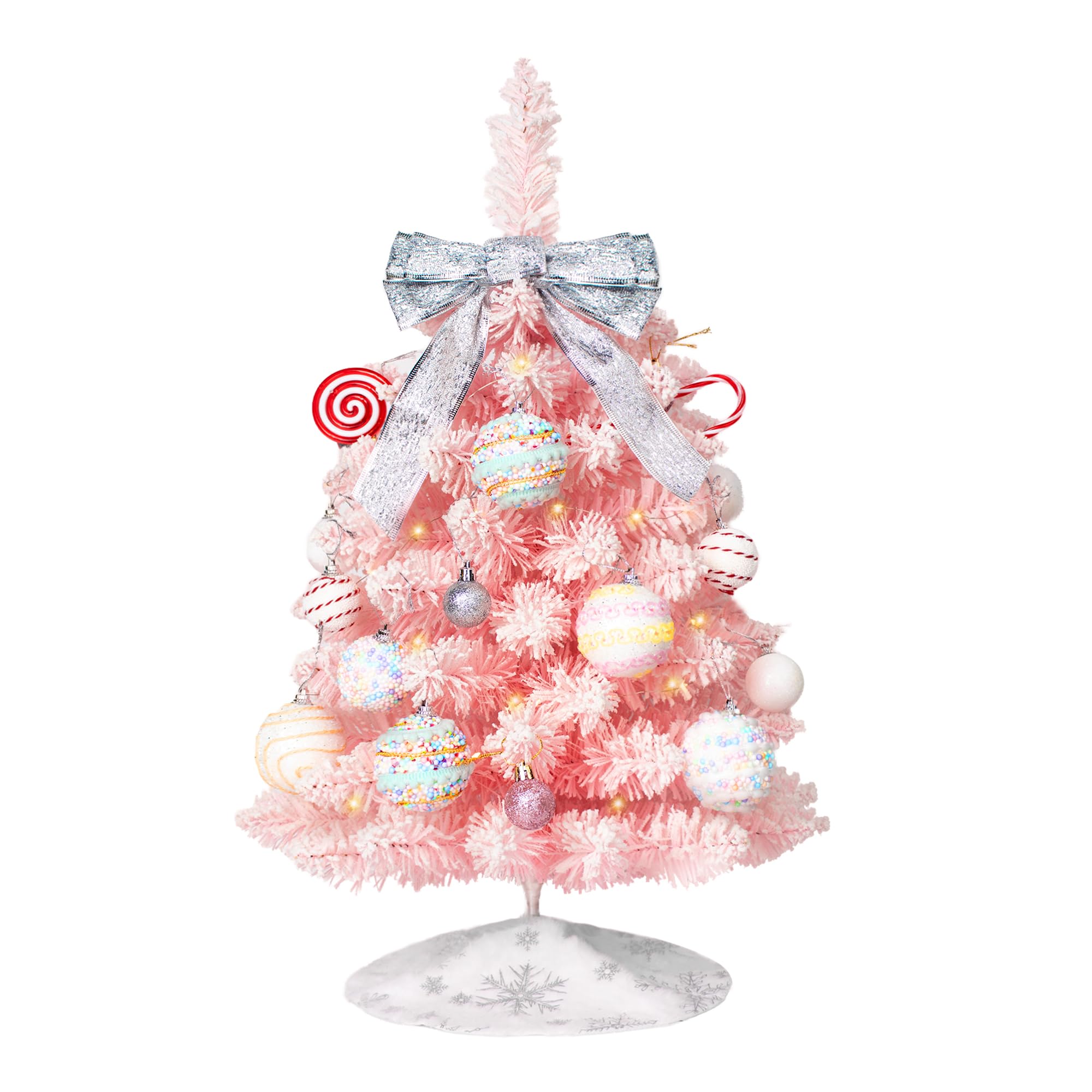 Mini Pink Christmas Tree with Lights, 2 Ft Small Table Top Christmas Tree
