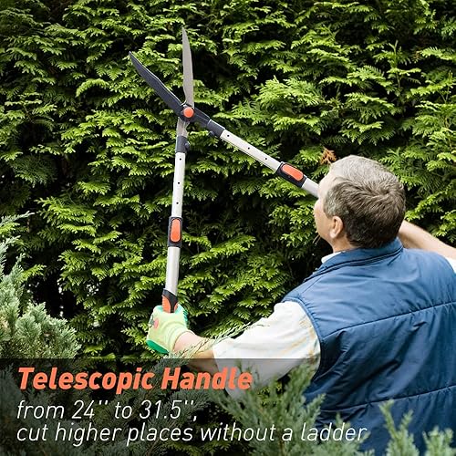 Miniatura 7 de Colwelt Tijeras extensibles, cortasetos manuales telescópicas ligeras con asas de aluminio extensibles, tijeras de jardín ajustables para setos de