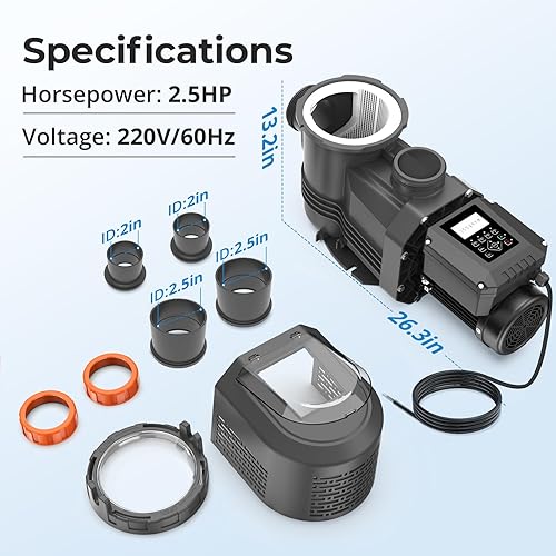 Miniatura 2 de Bomba de piscina de velocidad variable, 2.5 HP, 220V-240V, bomba de piscina enterrada con temporizador, alto flujo 10567 GPH bombas de piscina
