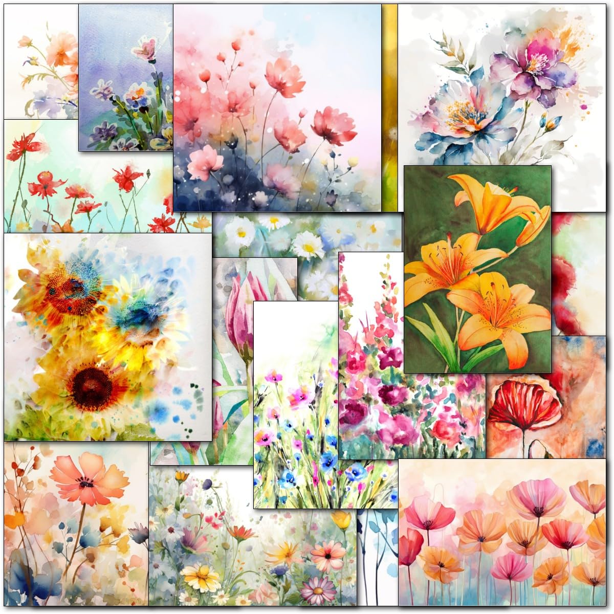 doodlecards Pack 20x Mixed Floral Watercolour Happy Birthday & Blank Cards. Multipack Flower & Flowers cards with Envelopes. 100% Recyclable. Made in the UK.