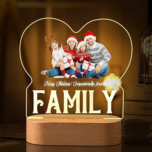 Marco de fotos de corazón personalizado, luz nocturna, lámpara de cristal, texto de imagen personalizada, luz cálida, regalo personalizado para