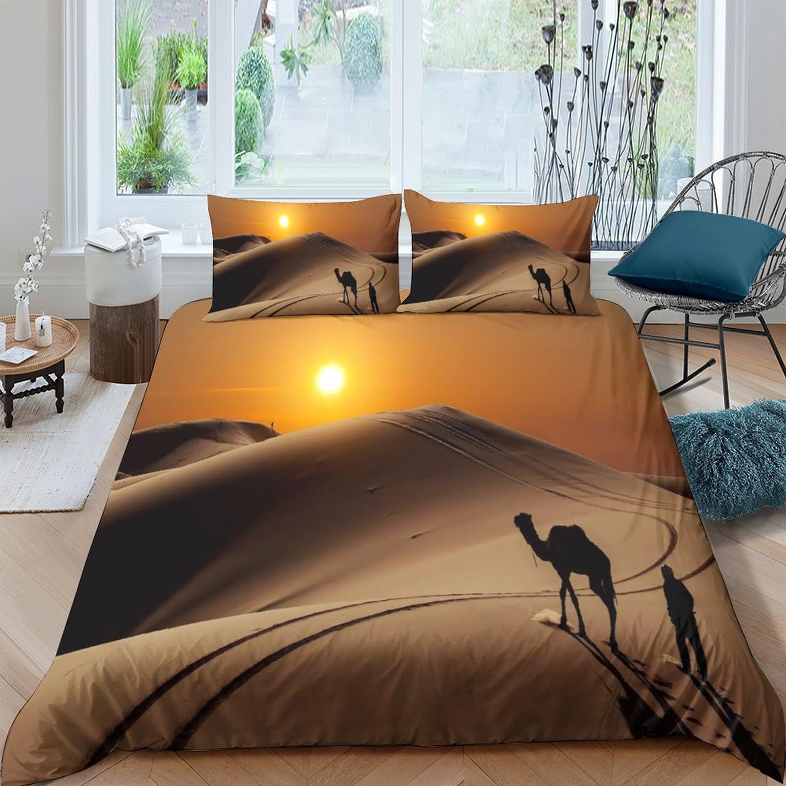 Ctjqhvkz Style-8 3D Printed Desert Sunset Fitted Sheet Microfiber Soft Breathable Camel Silhouette Mattress Cover Bedroom Decor Single（135X200cm）