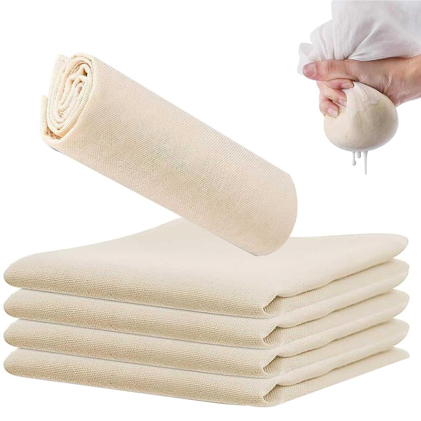 5 Pezzi 80x80cm Garza Alimentare, Panno di Formaggio Multiuso, Tessuto Filtrante in Cotone Spesso Riutilizzabile, Non Sbiancato, per Chef Casalinghi, Cucinare, Filtrazione Burro, Formato XL