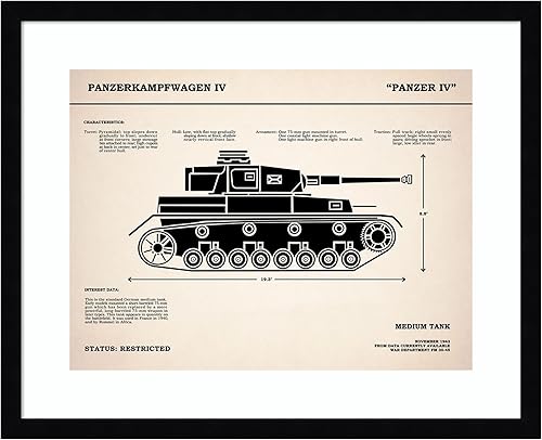 Amanti Art Framed Wall Art Print 17x21 Panzer IV Tank by Mark Rogan, Architecture Wall Art, Vintage Decor, Small Poster Painting Artwork for Living