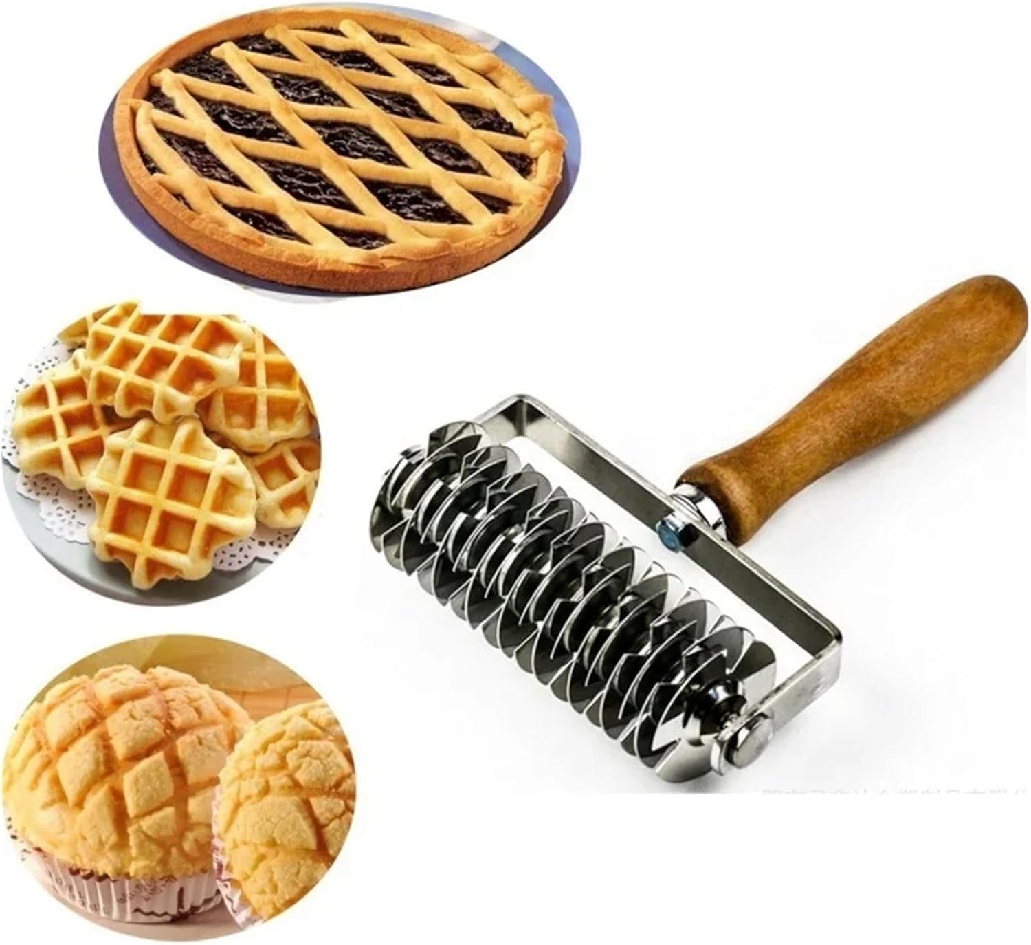 Stainless Steel Lattice Cutter Roller Pastry Bread Pizza Wheel Pie Dough Cutter Bakeware(B)