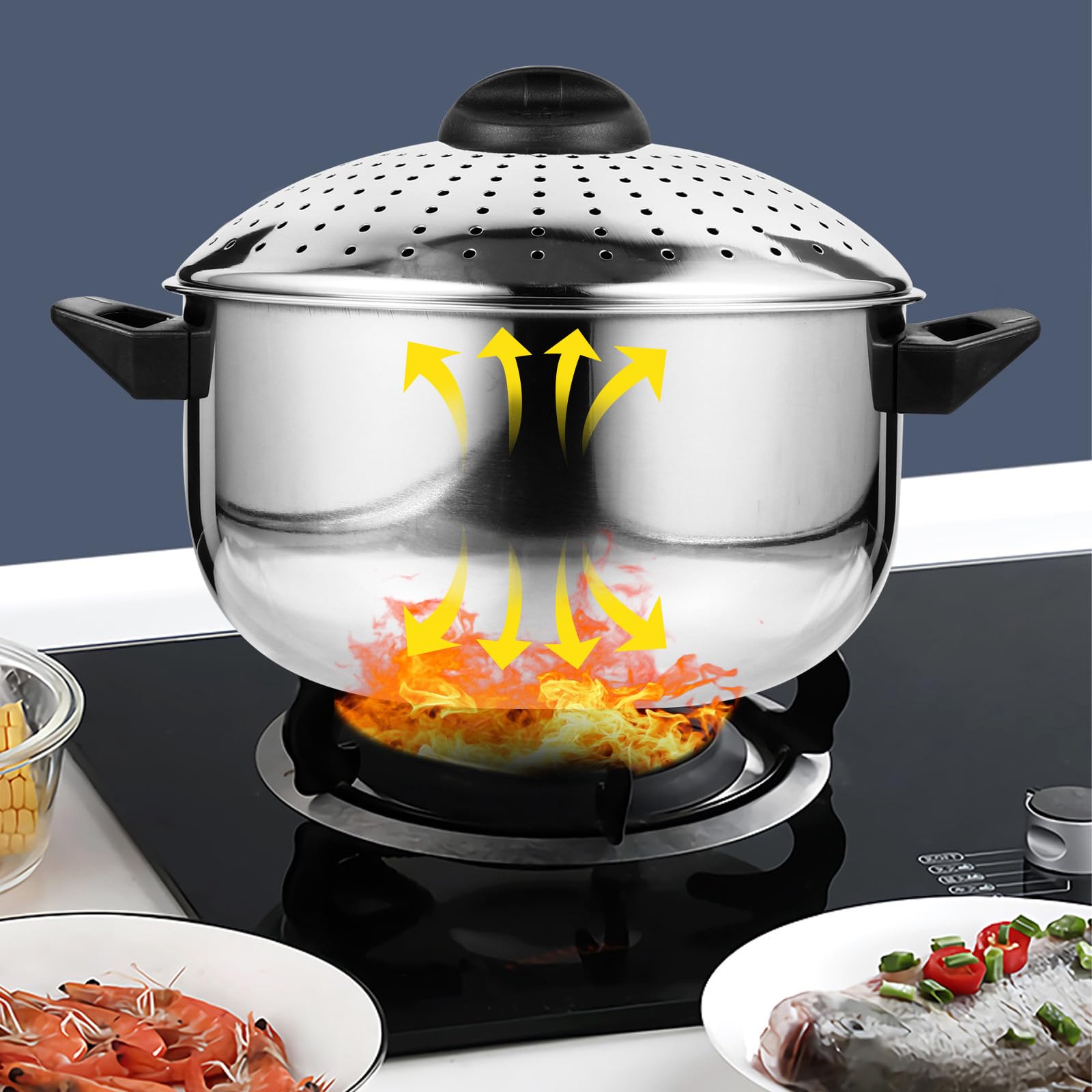 OSALADI Olla Rápida para Cocinar y Colar Fácilmente de Acero Inoxidable para Fideos y Tapa Antideslizante Diseño de Cierre Seguro en Cocina