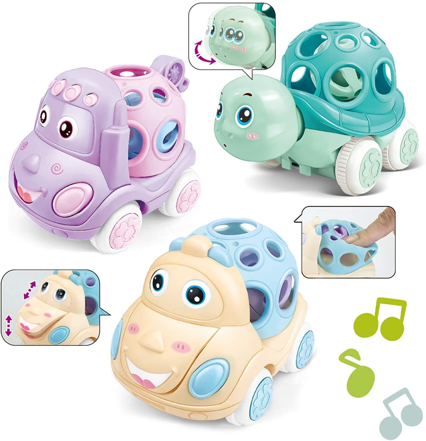 ZHUOYOUBaby Cars for 1 Year Old, Push and Go Car for Toddlers, 3 Pcs Rattle and Roll Vehicles for Infant, Kids Preschool Learning Gift Idea for Boys Girls Children