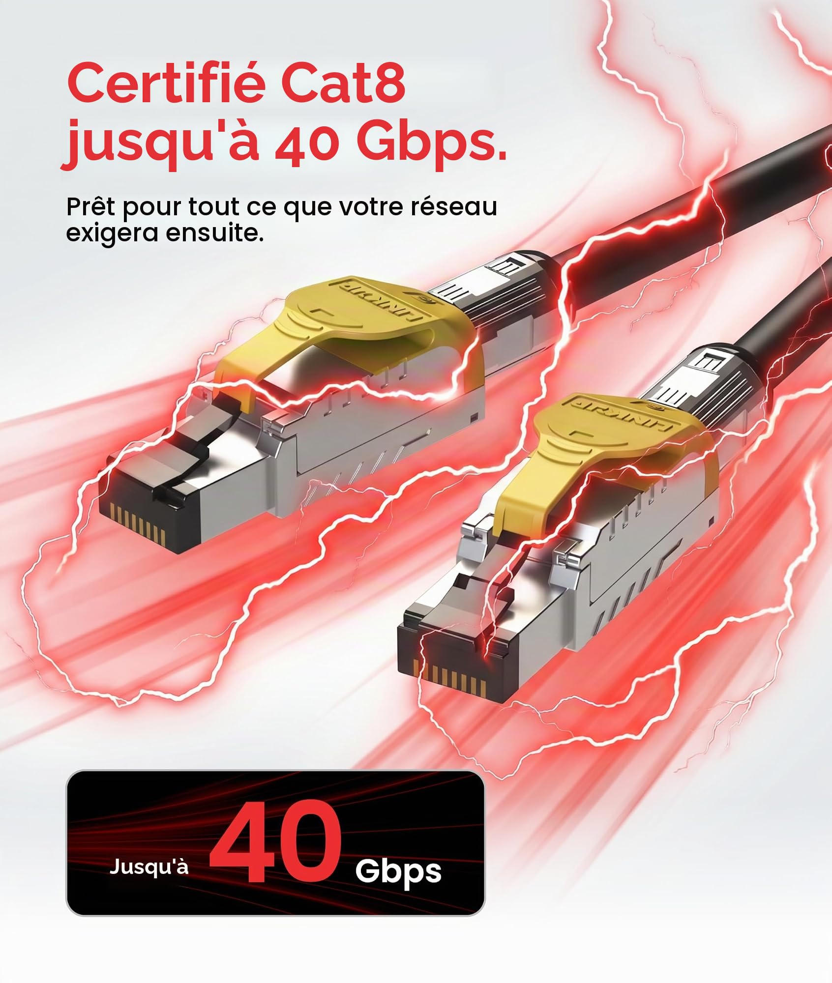 LINKUP - [GHMT & DSX8000 Certificado Cable de Conexión Ethernet Cat8 S/FTP 22AWG Cable Sólido Blindado Doble┃2000MHz 2GHz 40Gbps┃5ª Gen Ethernet LAN Red Cables de Estructura┃Negro┃2m (6.7 pies)