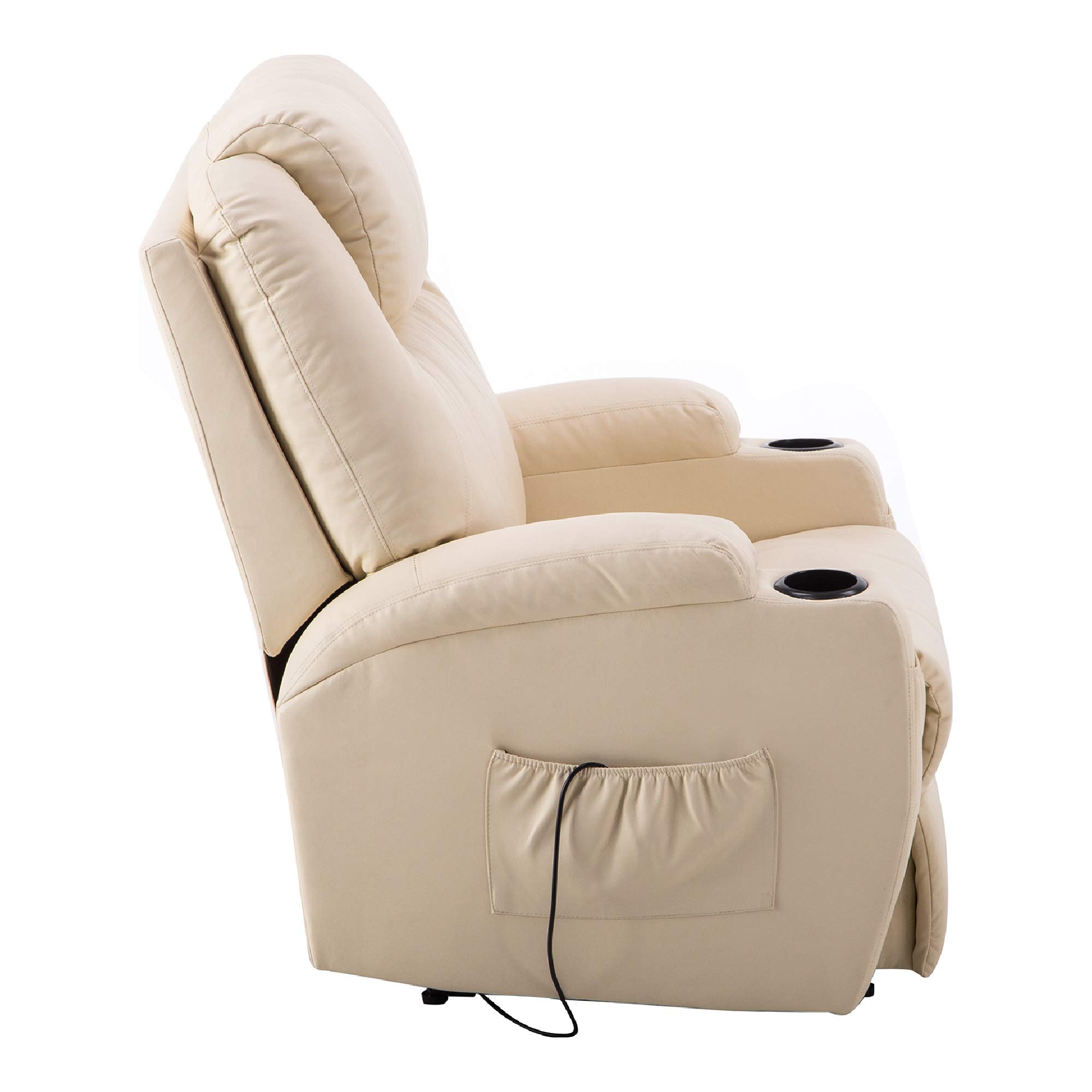 M MCombo Fauteuil Relax électrique Fauteuil de Massage Fauteuil TV Fonction inclinable Vibration Chauffage 7061 Nouveau modèle (Similicuir crème)